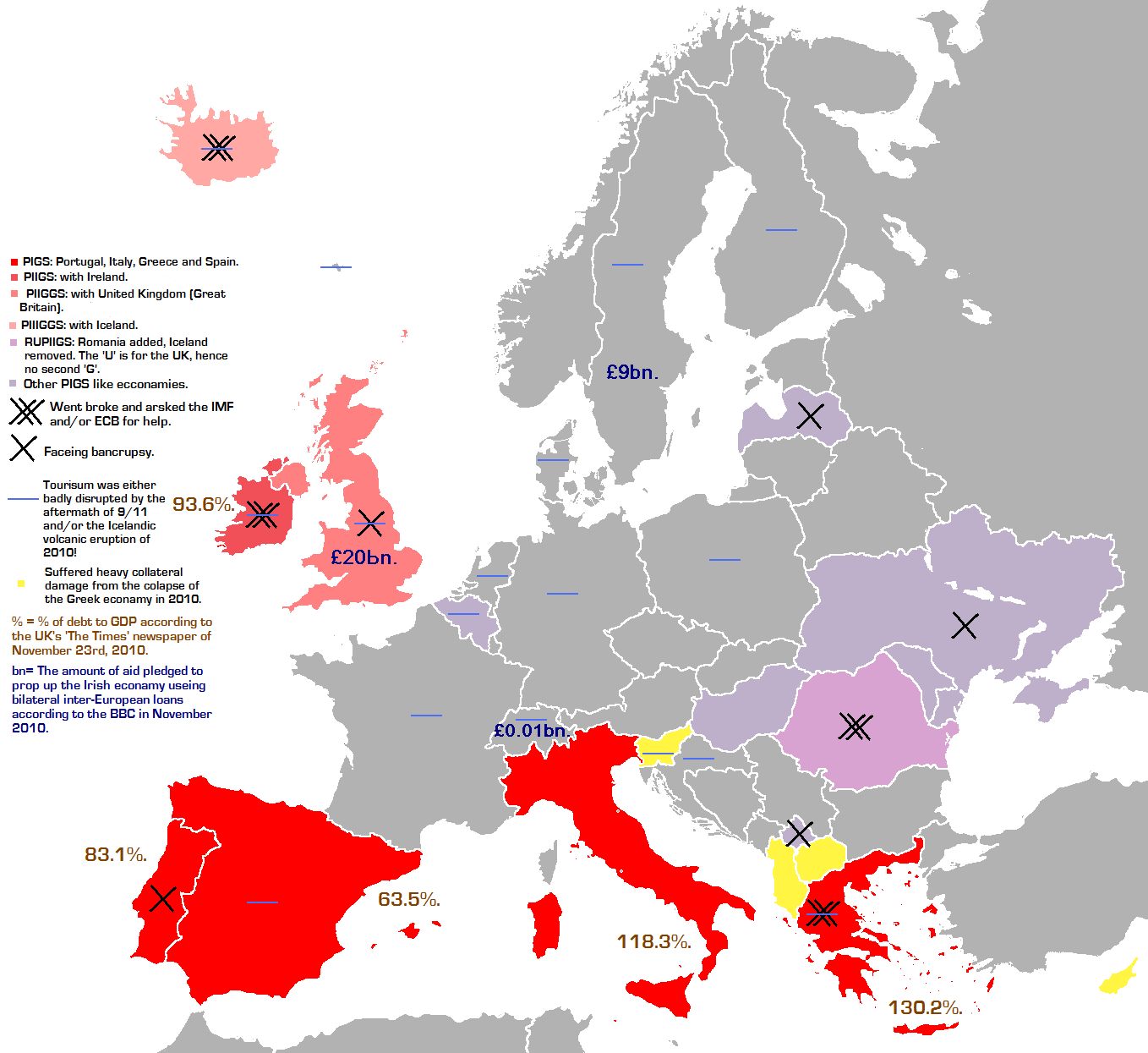 The definition of the PIGS, PIIGS, RUPIIGS nations, etc and their economic fate in late November 2010.