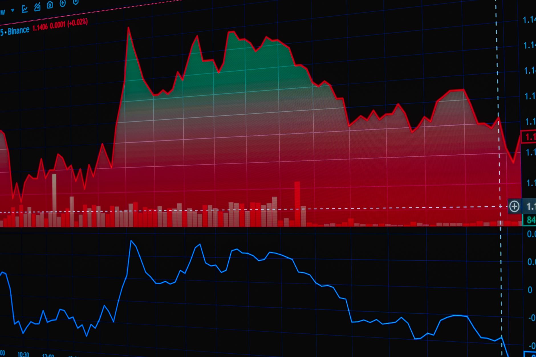 Illustration of a stock market chart with red and green data, showing market trends and analytics.